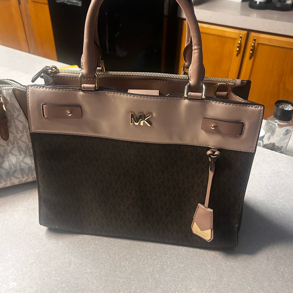 Michael Kors Brown and Tan Briefcase with Structured Design